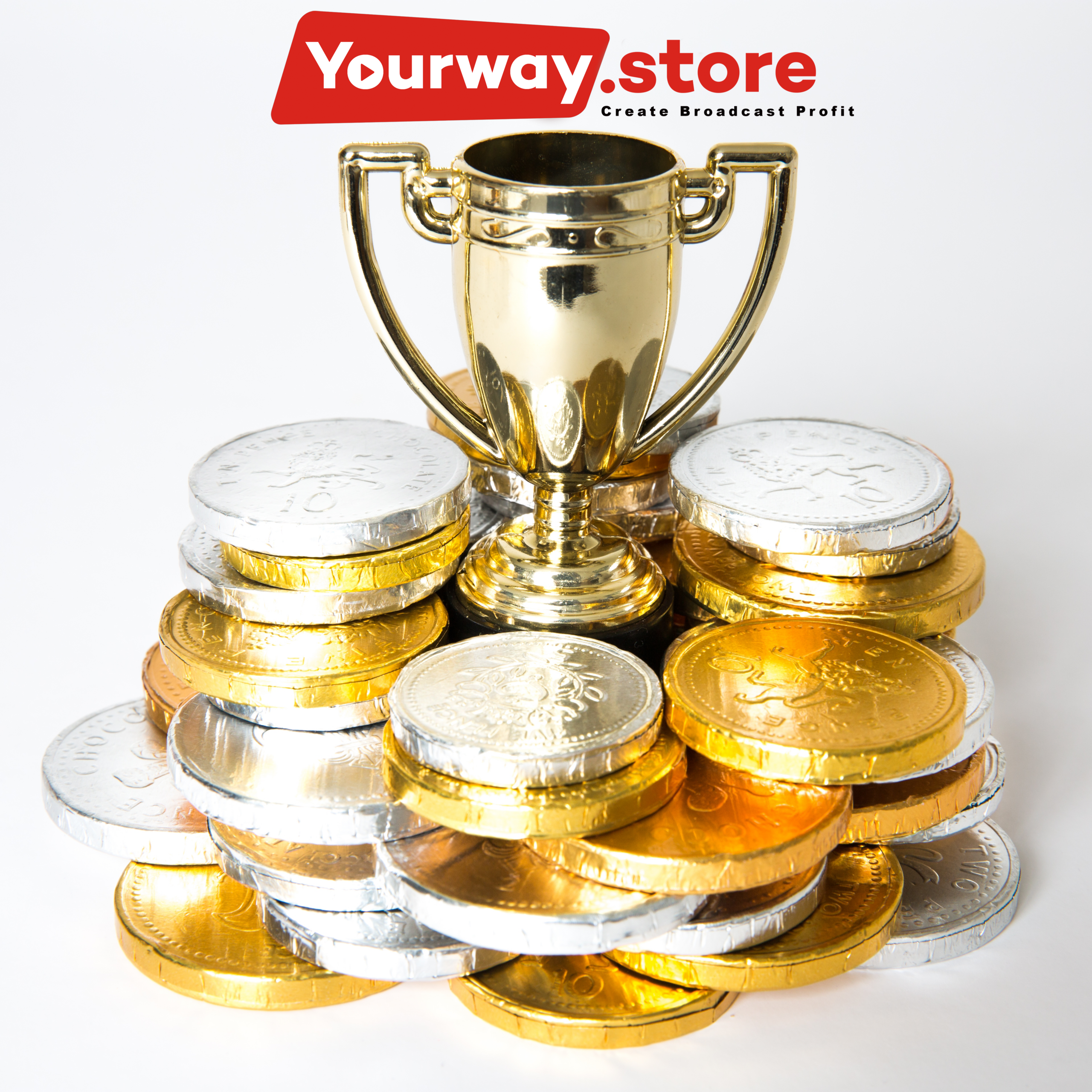 YourWay.Store Trophy with Stacked Gold and Silver Coins